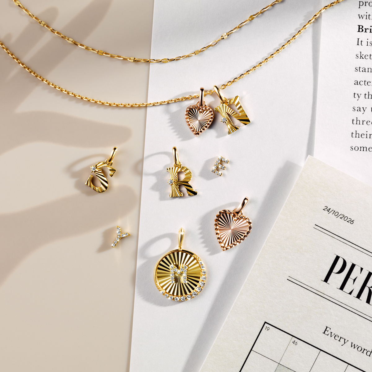 PERSONALIZE YOU】ETCHED INITIAL CHARM (S)(K18YG)(2ZC8807)K18
